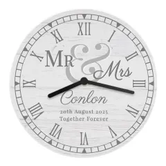 Personalised Wooden Clock, Custom Mr and Mrs Wedding Gift, Anniversary Keepsake, Rustic Home Decor thumbnail 4