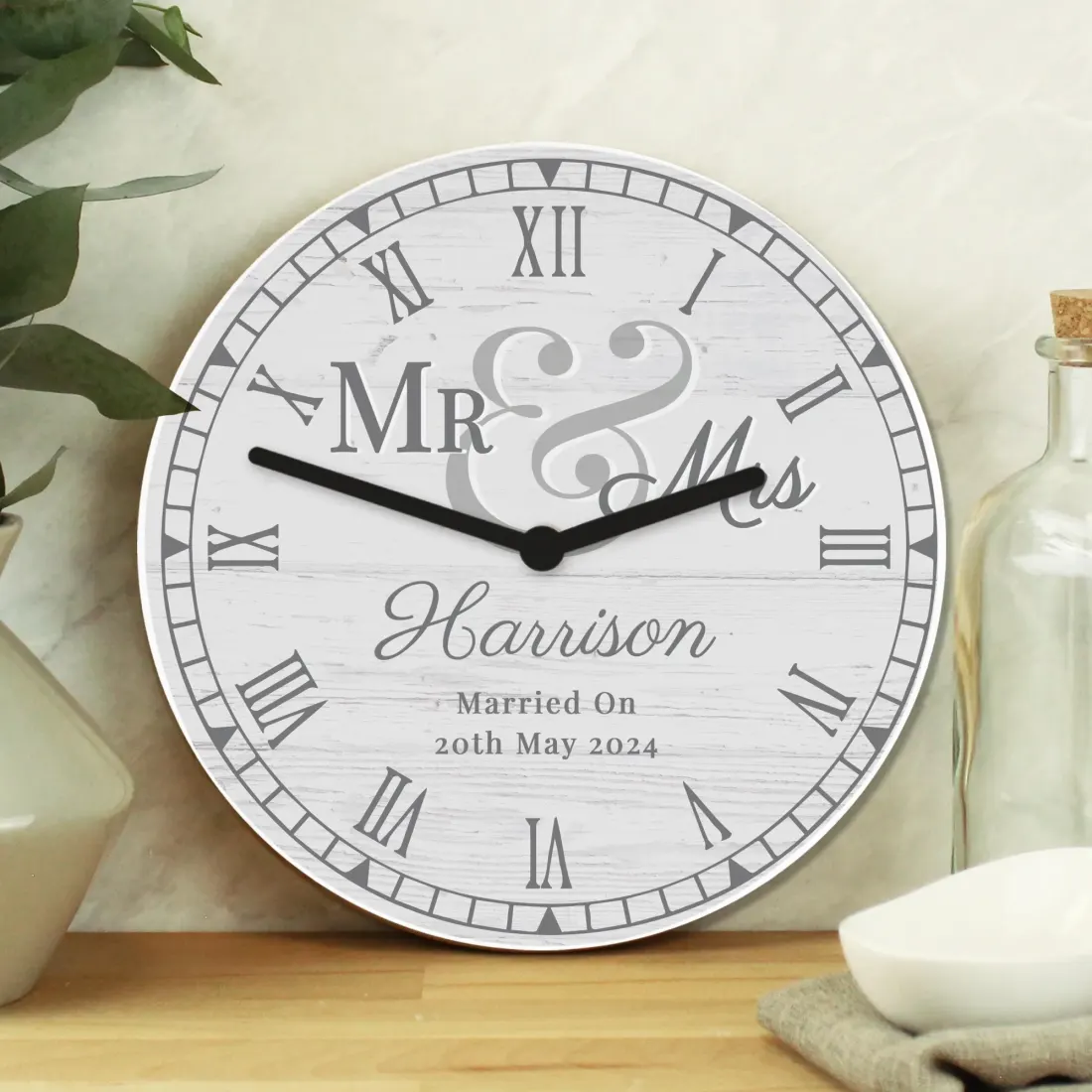 Personalised Wooden Clock, Custom Mr and Mrs Wedding Gift, Anniversary Keepsake, Rustic Home Decor — photo 5