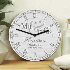 Personalised Wooden Clock, Custom Mr and Mrs Wedding Gift, Anniversary Keepsake, Rustic Home Decor thumbnail 5