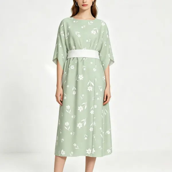 Women's Round Neck Medium Sleeve Ruched Dress
