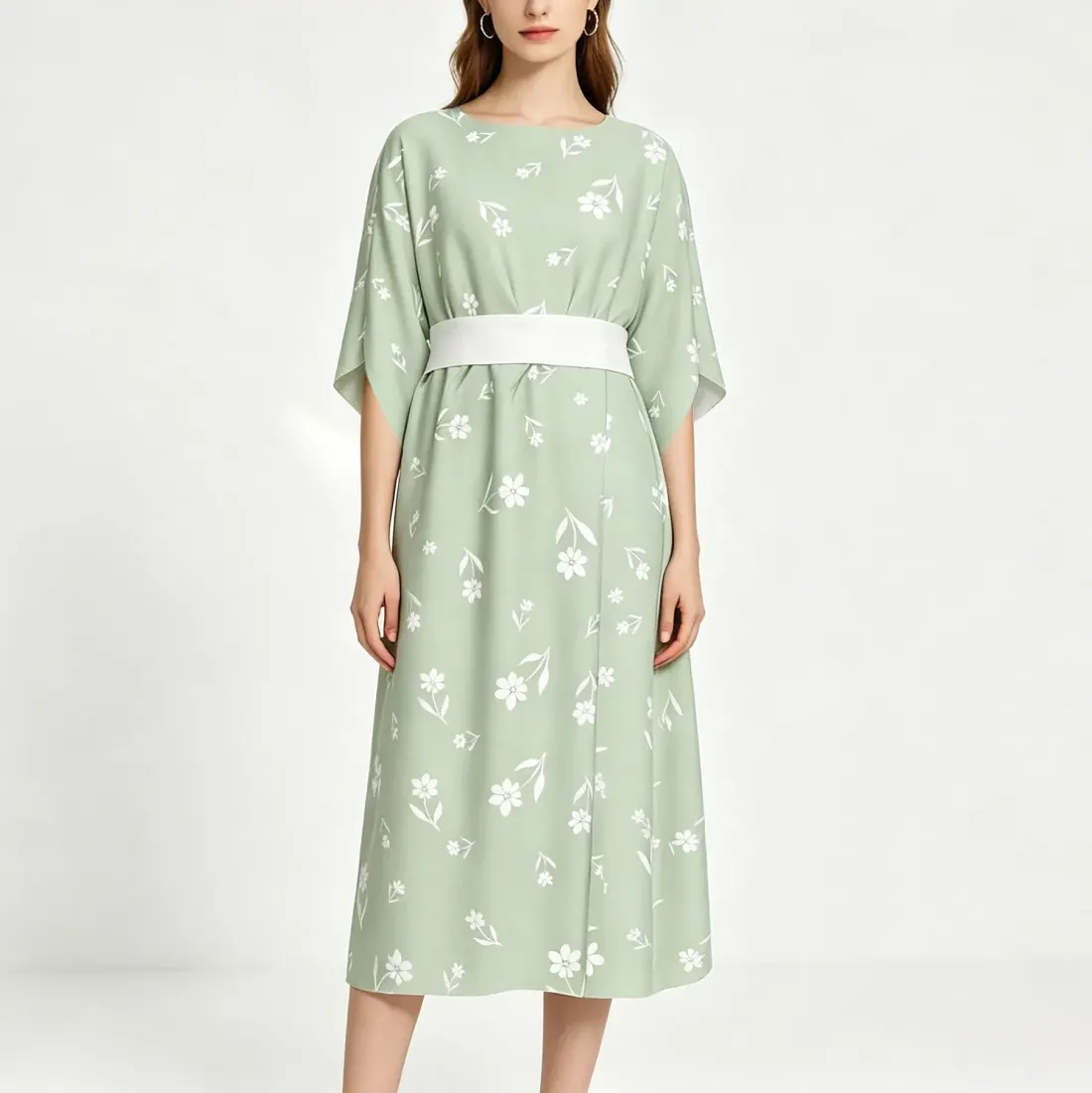 Women's Round Neck Medium Sleeve Ruched Dress