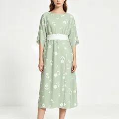 Women's Round Neck Medium Sleeve Ruched Dress thumbnail 1