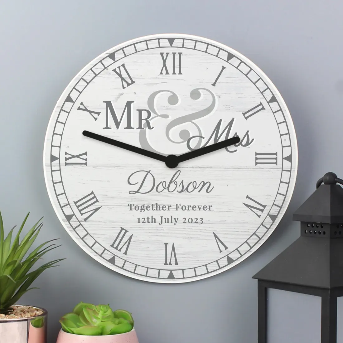 Personalised Wooden Clock, Custom Mr and Mrs Wedding Gift, Anniversary Keepsake, Rustic Home Decor — photo 6