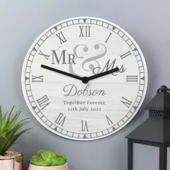 Personalised Wooden Clock, Custom Mr and Mrs Wedding Gift, Anniversary Keepsake, Rustic Home Decor thumbnail 6