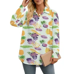Women's Long Sleeve Curved Hem Shirt ( Model T93 ) thumbnail 1