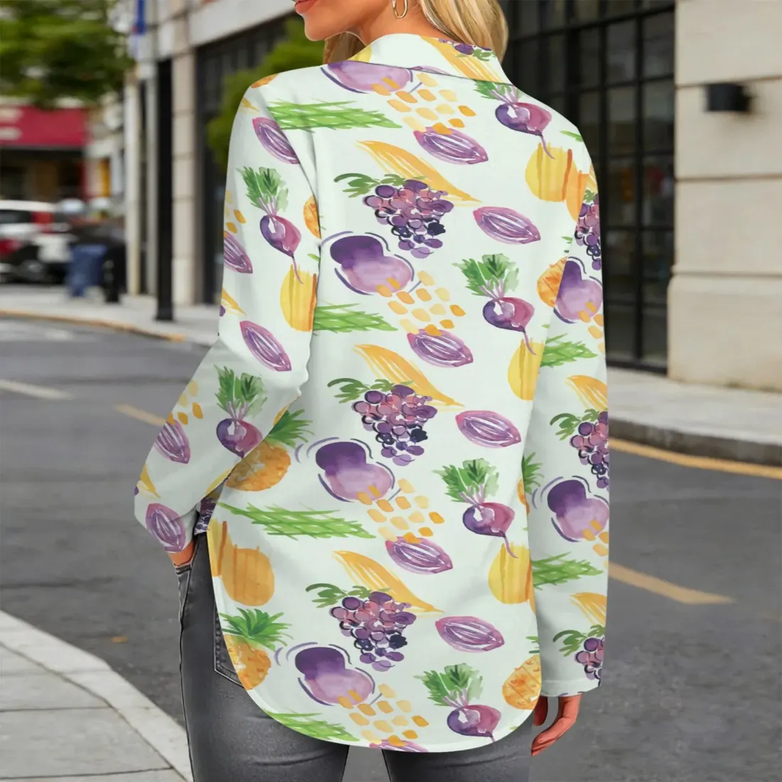 Women's Long Sleeve Curved Hem Shirt ( Model T93 ) — photo 3