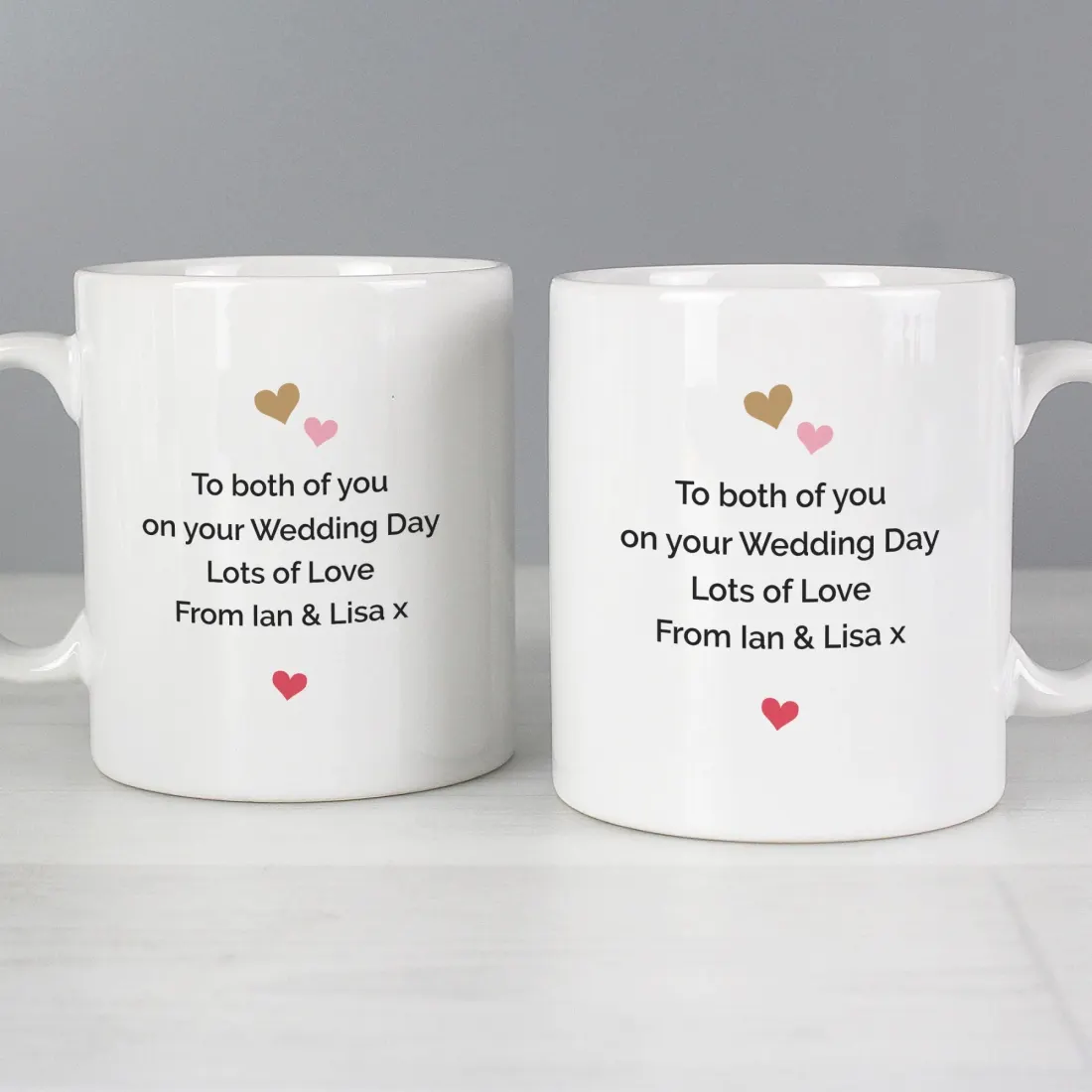 Custom Confetti Hearts Wedding Mug Set, Personalised Ceramic Cups for Newly Married Couple — photo 3
