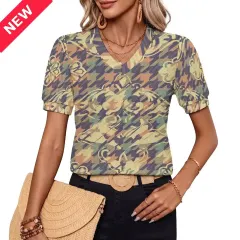 Women's V-Neck Puff-Sleeve T-Shirt thumbnail 1