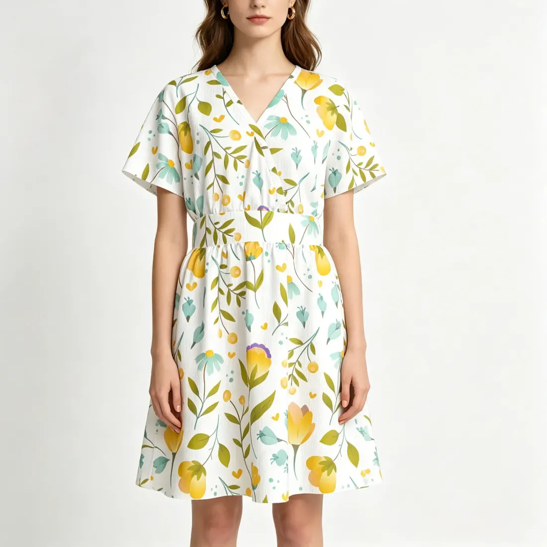 Women's V-Neck Short Sleeve Waist Dress