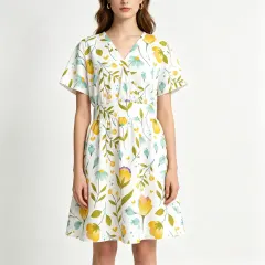 Women's V-Neck Short Sleeve Waist Dress thumbnail 1