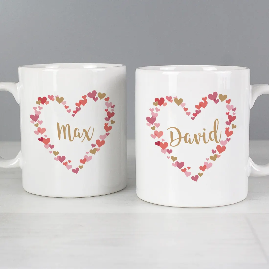 Custom Confetti Hearts Wedding Mug Set, Personalised Ceramic Cups for Newly Married Couple — photo 4