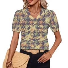 Women's V-Neck Puff-Sleeve T-Shirt thumbnail 2