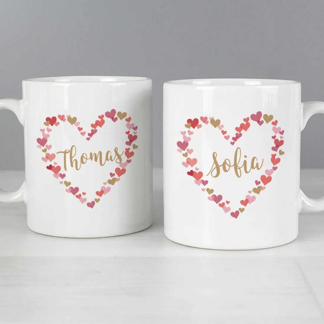 Custom Confetti Hearts Wedding Mug Set, Personalised Ceramic Cups for Newly Married Couple — photo 5
