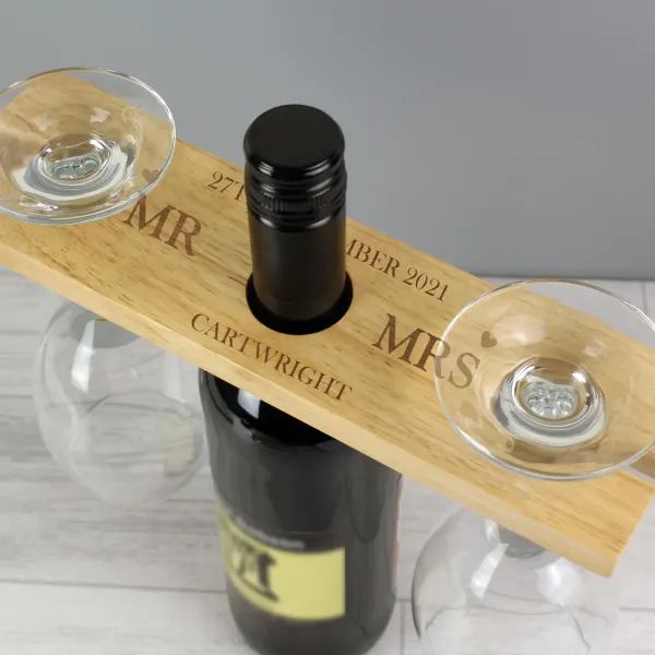 Wooden Wine Glass and Bottle Holder