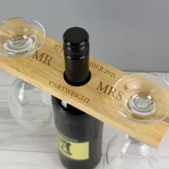 Wooden Wine Glass and Bottle Holder, Engraved Wedding Keepsake, Personalised Gifts thumbnail 1