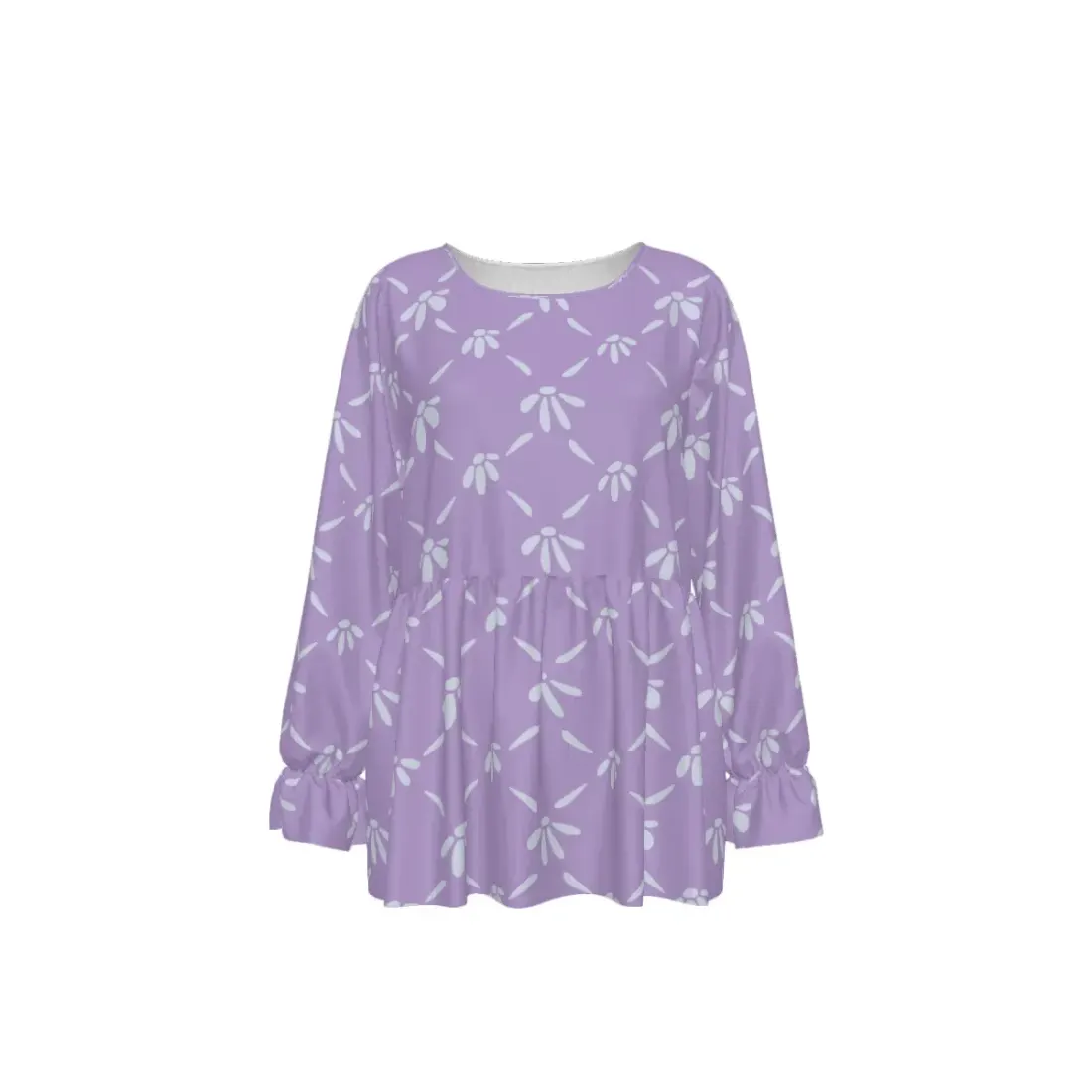 Women's Round Neck Smocked Waist Long Sleeve Shirt — photo 2