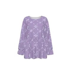 Women's Round Neck Smocked Waist Long Sleeve Shirt thumbnail 2