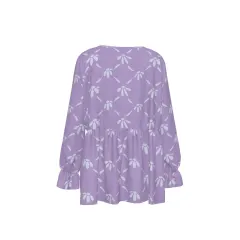 Women's Round Neck Smocked Waist Long Sleeve Shirt thumbnail 3