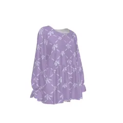 Women's Round Neck Smocked Waist Long Sleeve Shirt thumbnail 4