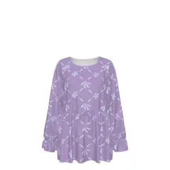 Women's Round Neck Smocked Waist Long Sleeve Shirt thumbnail 6