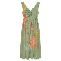 Women's Sleeveless V-Neck Belted Dress thumbnail 3