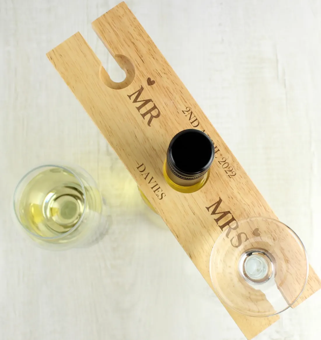 Wooden Wine Glass and Bottle Holder, Engraved Wedding Keepsake, Personalised Gifts — photo 4