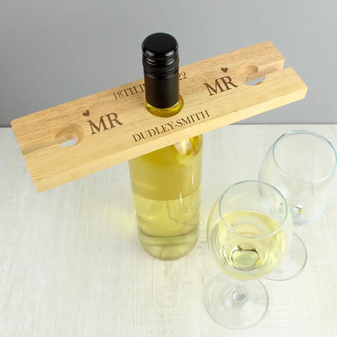 Wooden Wine Glass and Bottle Holder, Engraved Wedding Keepsake, Personalised Gifts — photo 5