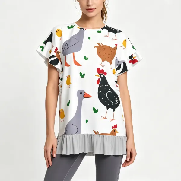 Women's Round Neck Ruffle Hem Top
