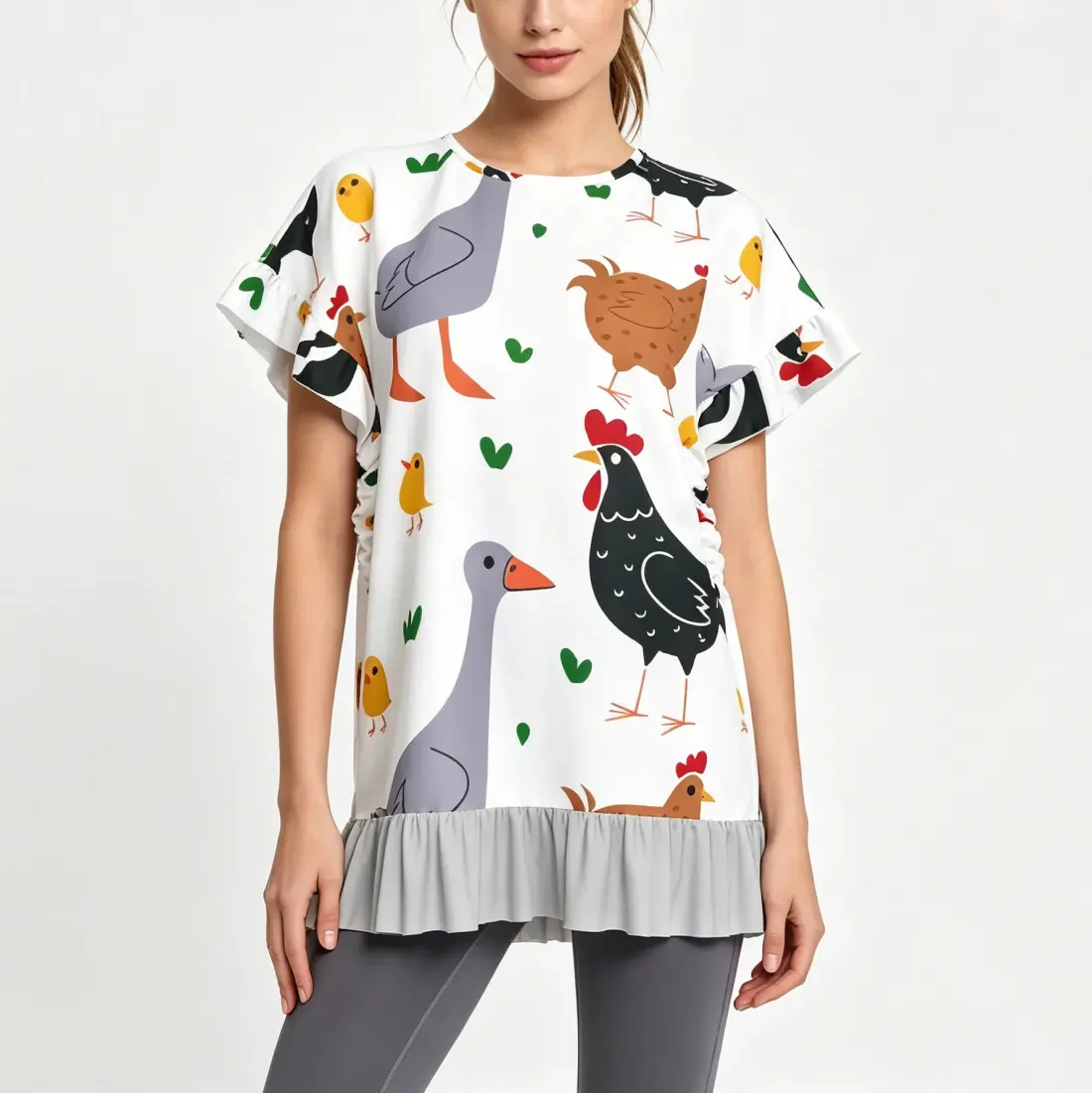 Women's Round Neck Ruffle Hem Top