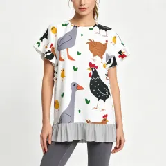 Women's Round Neck Ruffle Hem Top thumbnail 1
