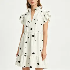 Women's V-Neck Short Ruffle Sleeve Dress thumbnail 1