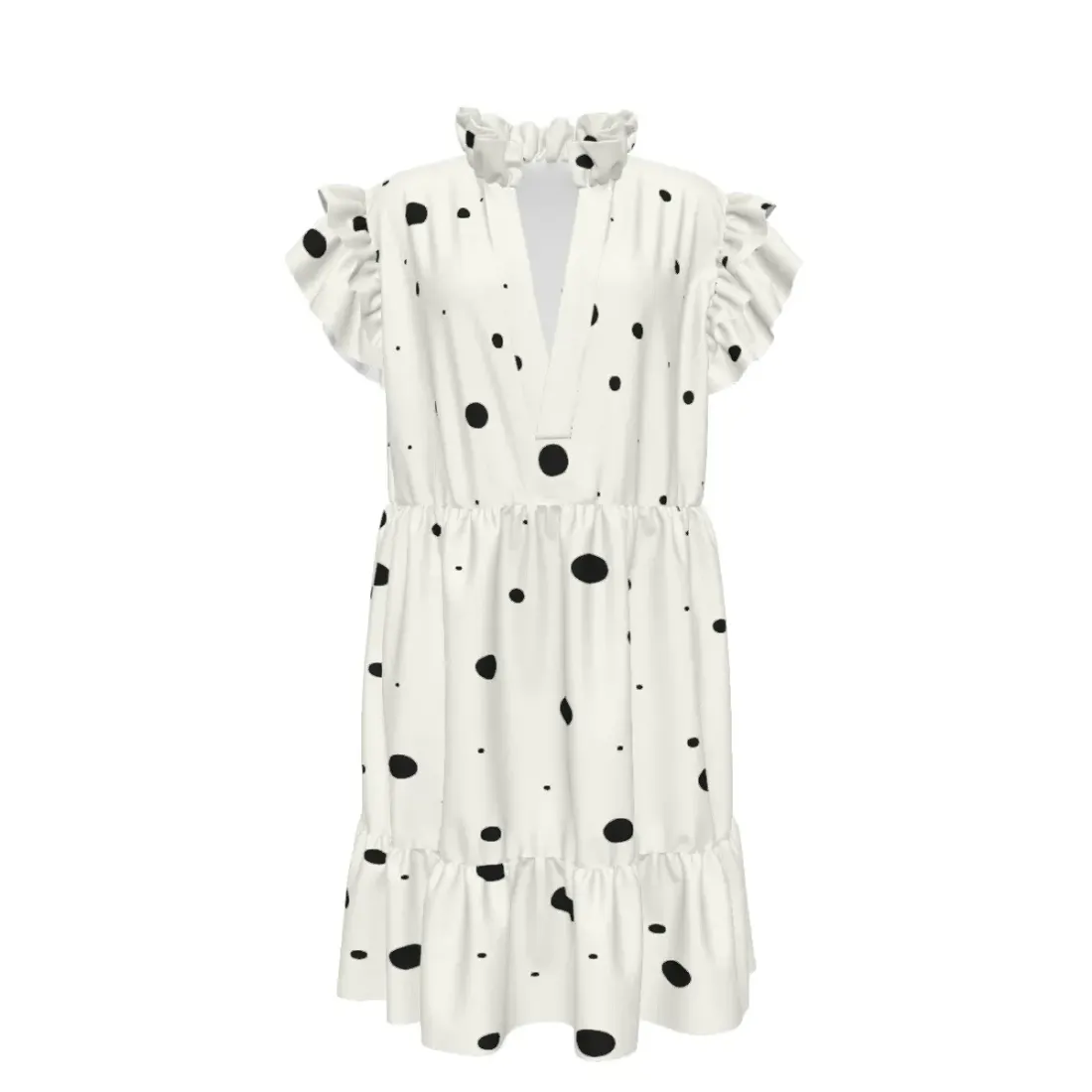 Women's V-Neck Short Ruffle Sleeve Dress — photo 2