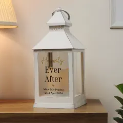 Personalised White Lantern, Black Gold Text, New Home Wedding Gift UK thumbnail 3