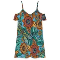 Spaghetti Strap Cold-Shoulder Ruffle Dress thumbnail 3