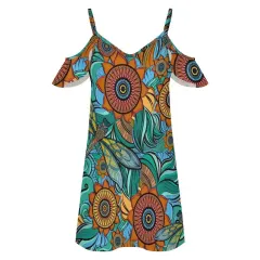 Spaghetti Strap Cold-Shoulder Ruffle Dress thumbnail 4