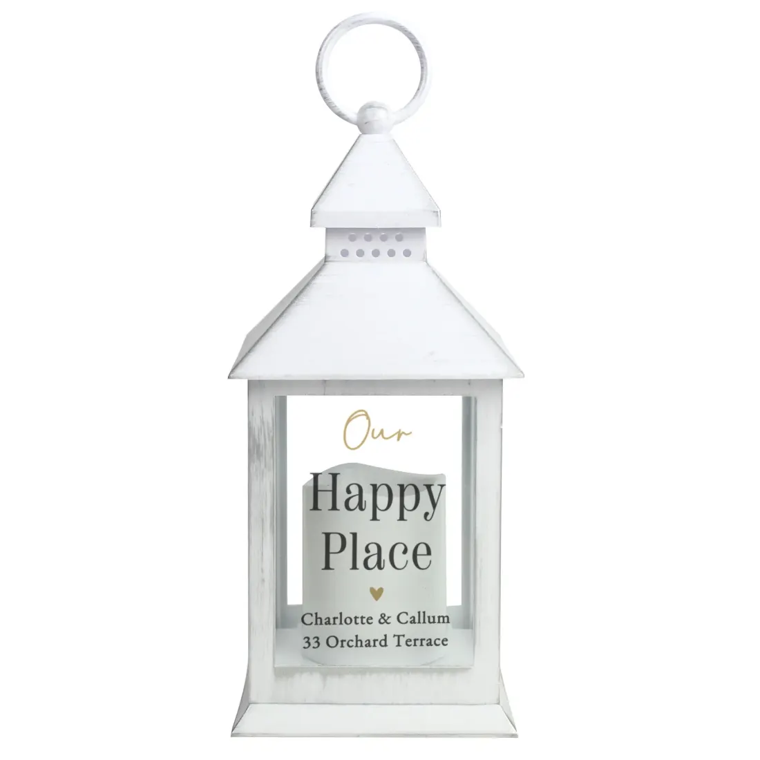 Personalised White Lantern, Black Gold Text, New Home Wedding Gift UK — photo 5