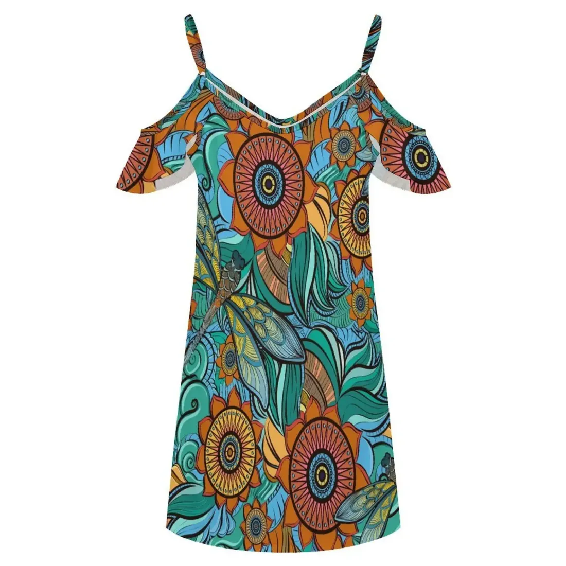 Spaghetti Strap Cold-Shoulder Ruffle Dress — photo 5