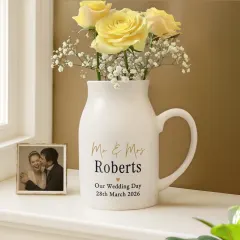 Personalised Black and Gold Jug Vase, Custom Free Text Ceramic Flower Vase thumbnail 1