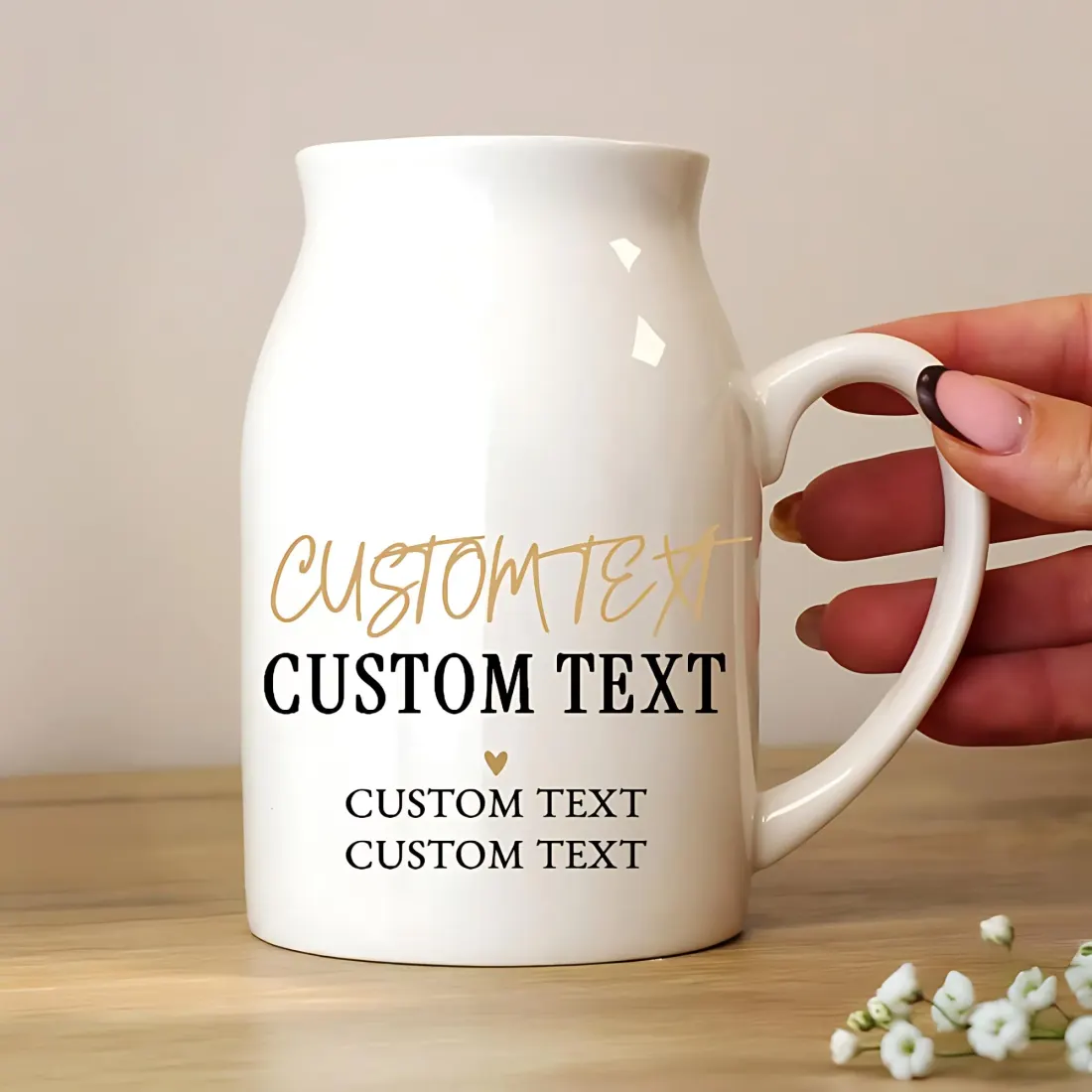 Personalised Black and Gold Jug Vase, Custom Free Text Ceramic Flower Vase — photo 2