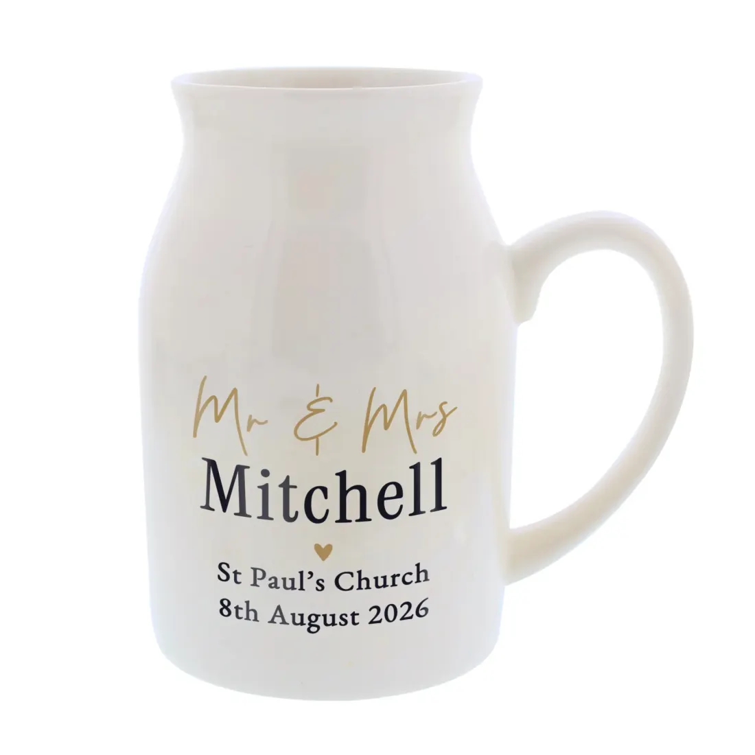 Personalised Black and Gold Jug Vase, Custom Free Text Ceramic Flower Vase — photo 3