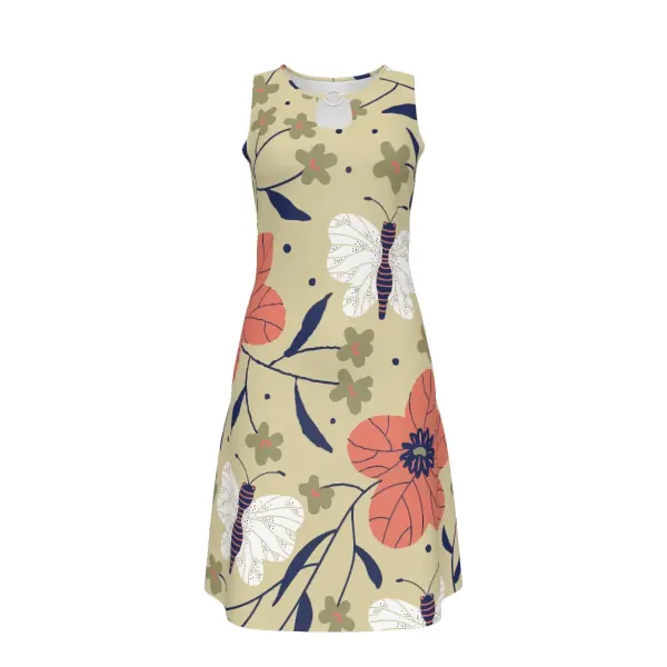 Women's Metal Ring Neck Sleeveless Dress