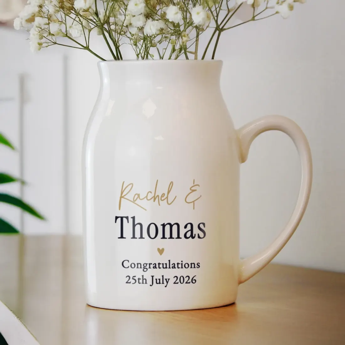 Personalised Black and Gold Jug Vase, Custom Free Text Ceramic Flower Vase — photo 4
