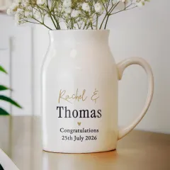 Personalised Black and Gold Jug Vase, Custom Free Text Ceramic Flower Vase thumbnail 4