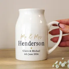 Personalised Black and Gold Jug Vase, Custom Free Text Ceramic Flower Vase thumbnail 5