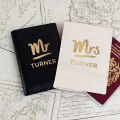 Personalised Mr and Mrs Passport Holder Set, Black and White, Custom Surname thumbnail 1