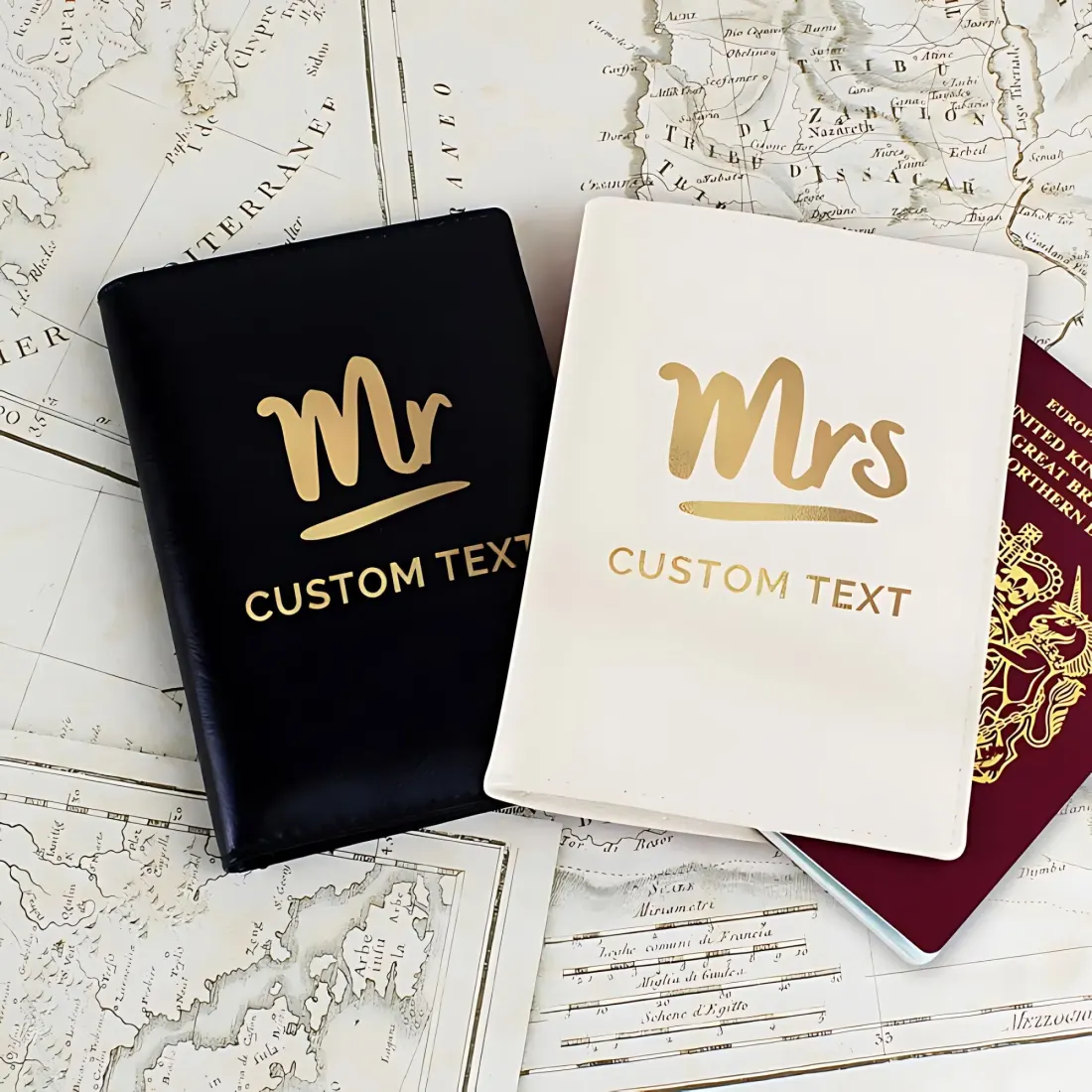 Personalised Mr and Mrs Passport Holder Set, Black and White, Custom Surname — photo 2