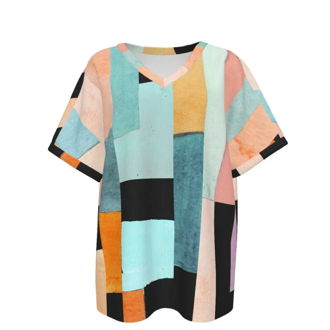 Women's Ribbed V-Neck Short Sleeve T-Shirt — photo 2