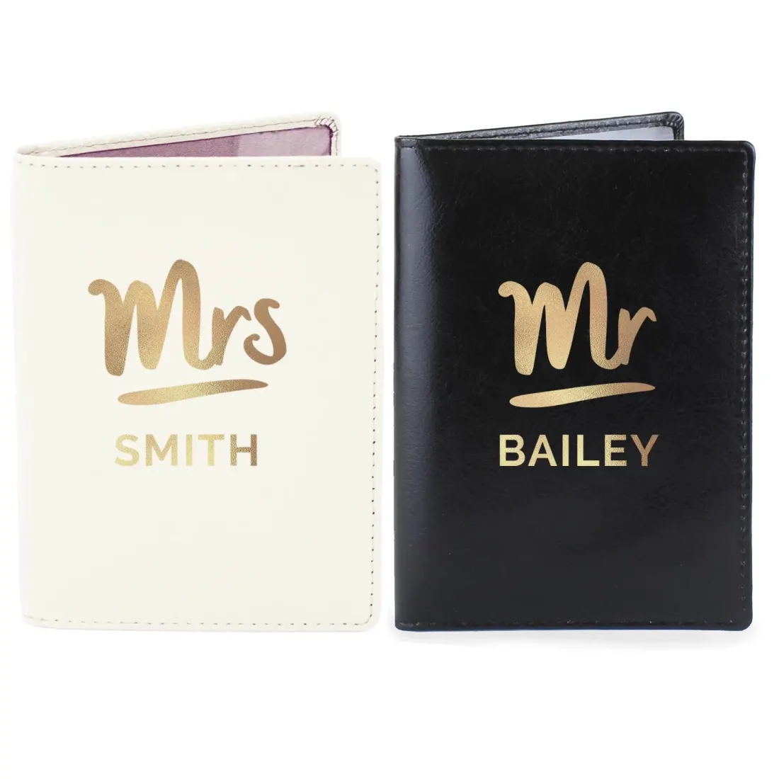 Personalised Mr and Mrs Passport Holder Set, Black and White, Custom Surname — photo 3