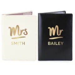 Personalised Mr and Mrs Passport Holder Set, Black and White, Custom Surname thumbnail 3