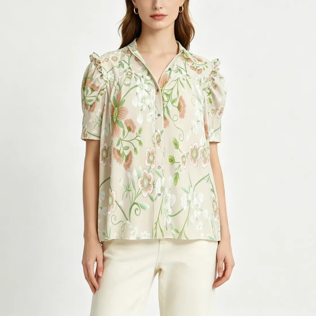 Women's Short Sleeve Blouse with Buttons